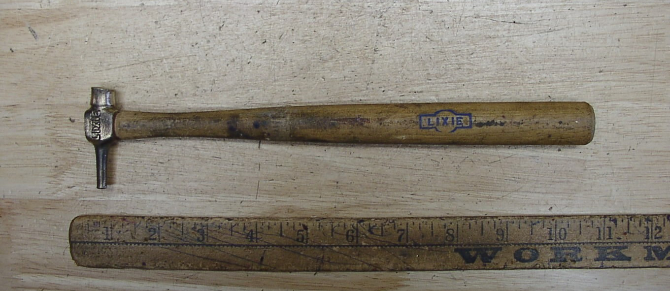 Vntg Lixie P-H Brass Head Machinists Hammer,3.3oz,2-1/16" Head,Original Handle