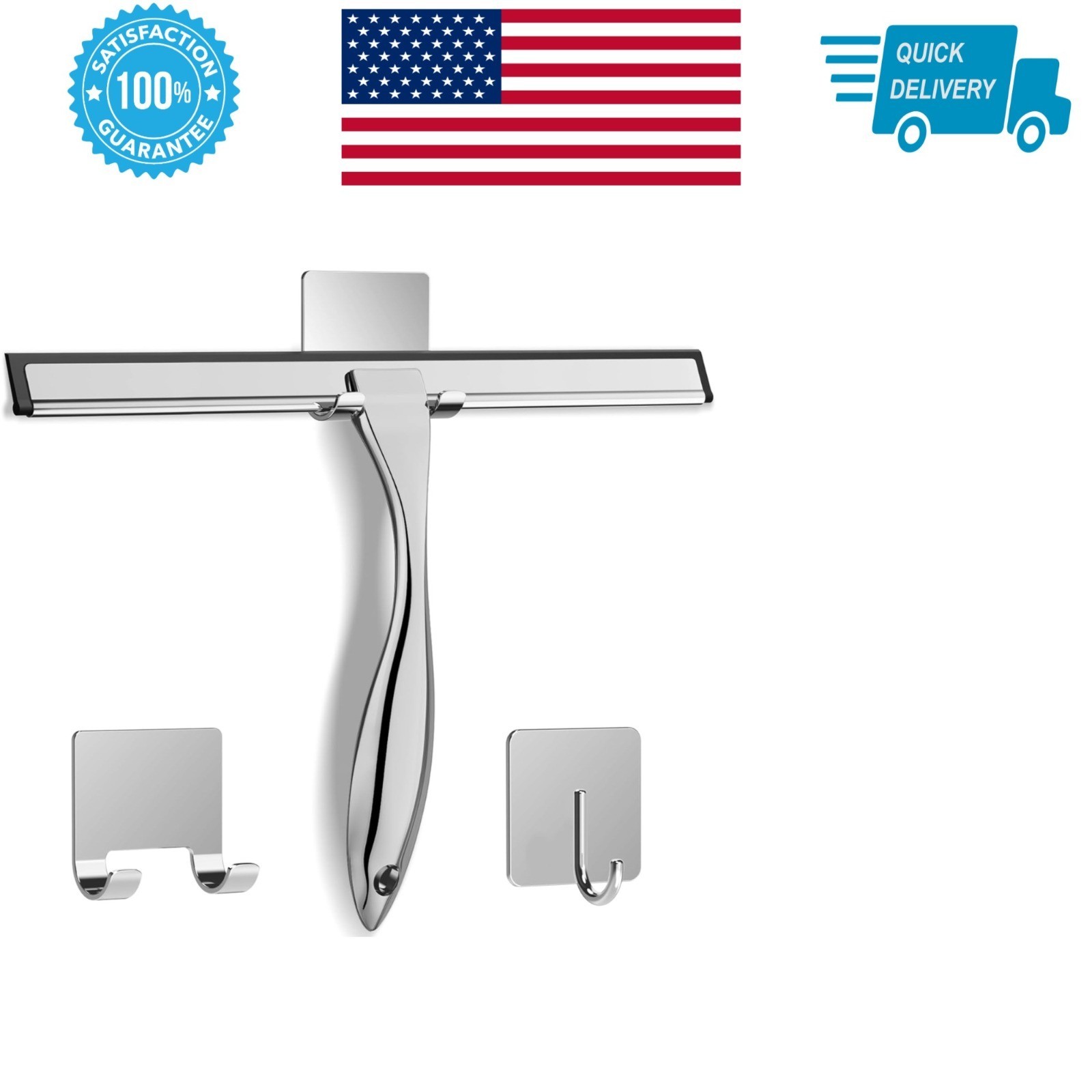 All-Purpose Stainless Steel Shower Squeegee with Hooks - 12 Inch