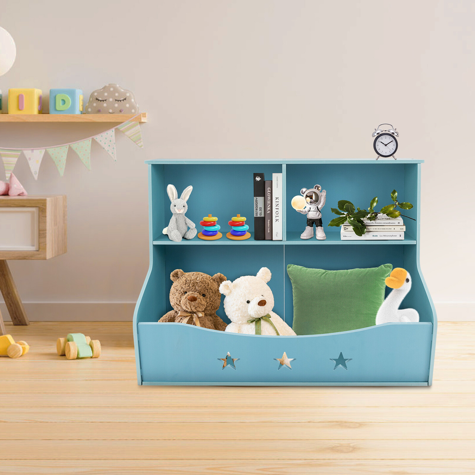 Children Room Toys Box Bookcase With Storage Cabinet Organizer 2-Tiers Bookshelf