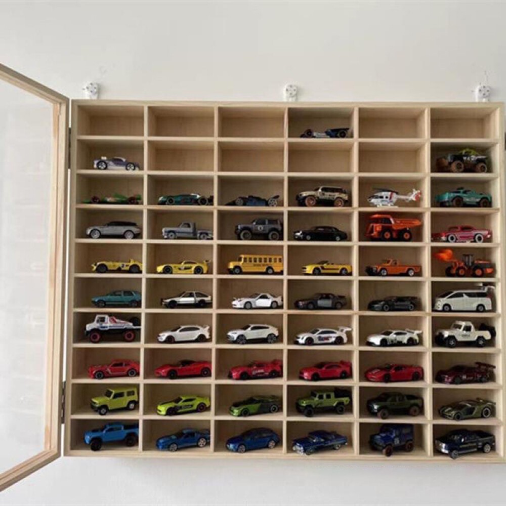 Wall Mounted Wood Display Case 1/64 Car Model Diecast Car Matchbox Storage Rack