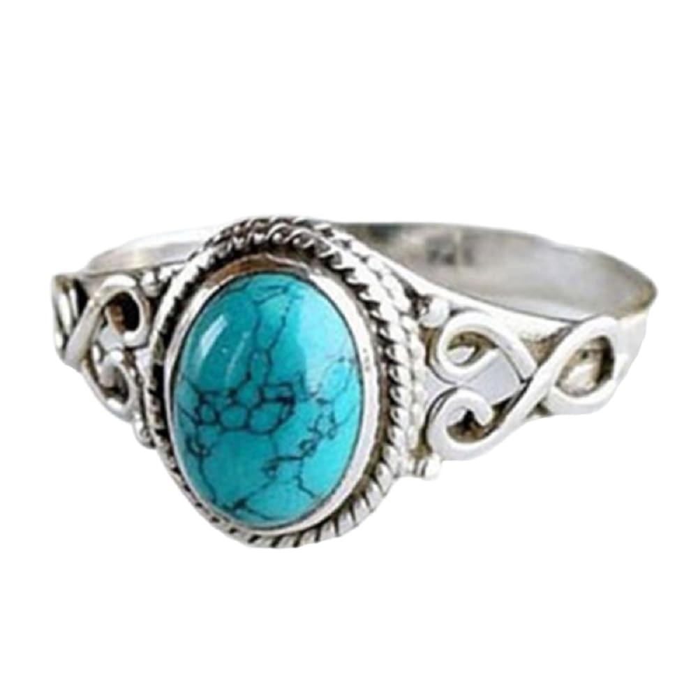 Vintage 's 925 Sterling Silver Ring Oval Cut Natural Bohemia Turquoise Jewelr...