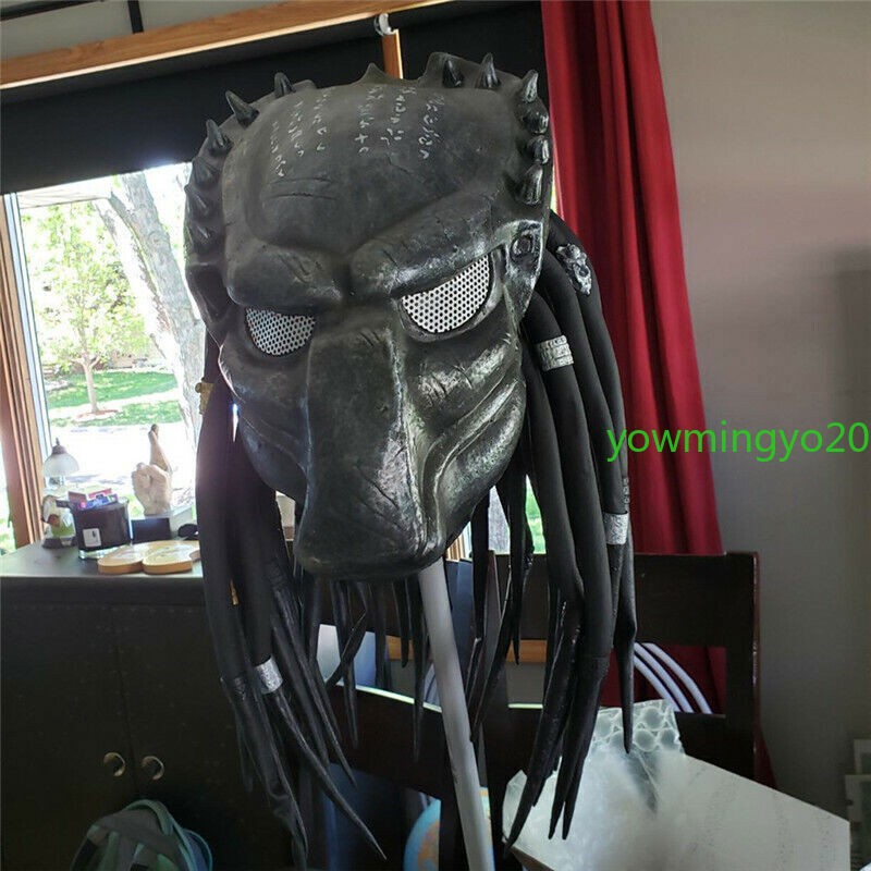 US NOW Predator Alien Vs Predator Mask Helmet W/ Braid Halloween Cosplay Costume