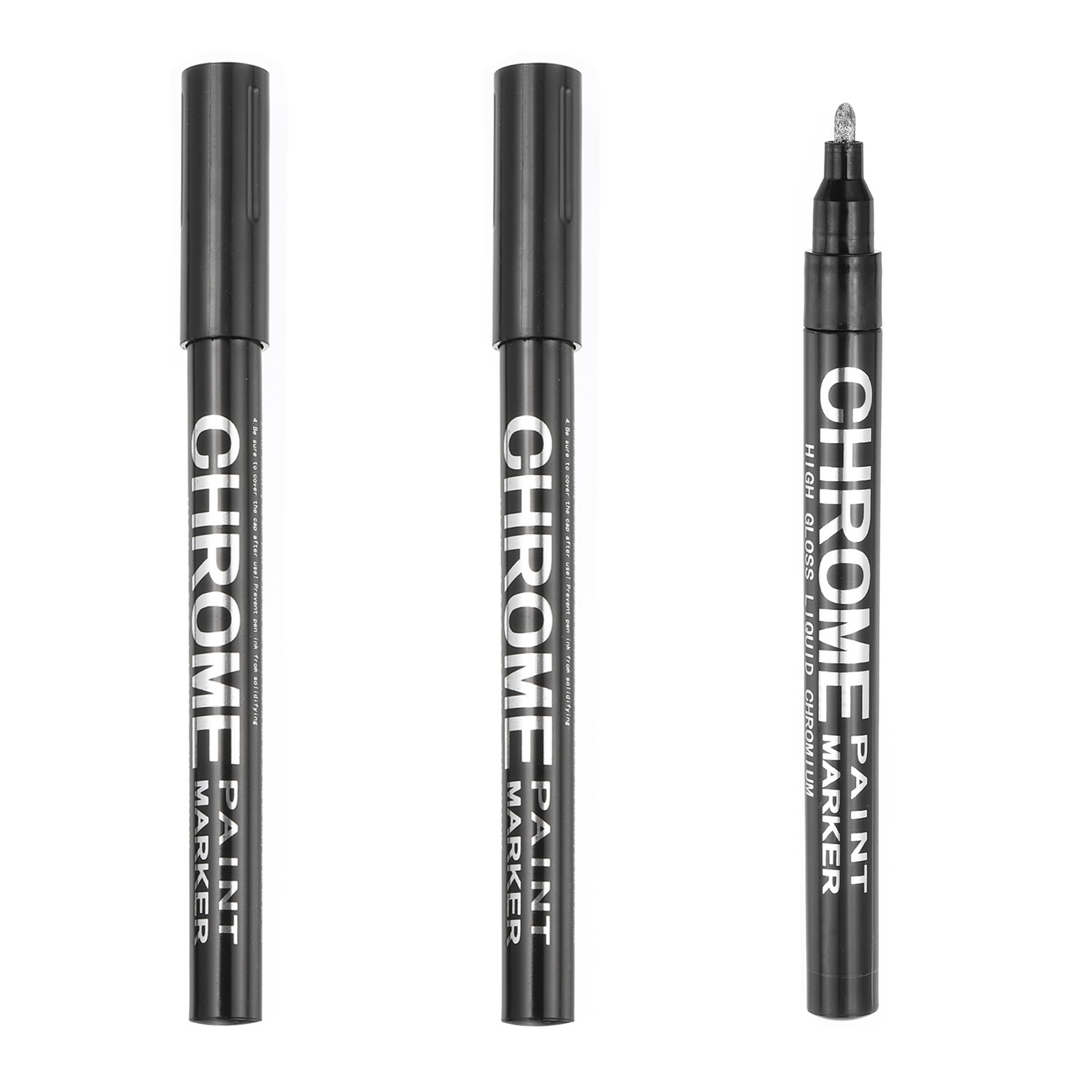 Chrome Markers, 3Pcs Liquid Chrome Pens with 1mm Fine Tip, Silver