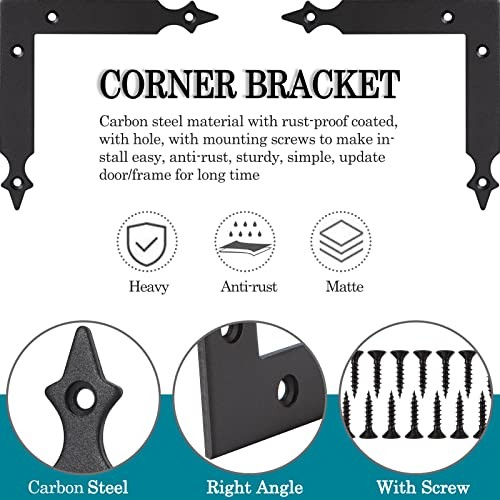 Barn Door Decorative Corner Bracket, 4.9 in Matte Black Rustic L Brackets