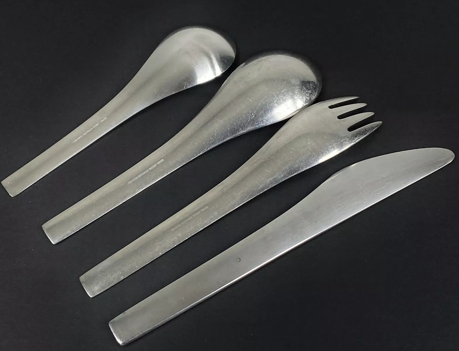 MCM Georg Jensen BLUE SHARK 4 Piece Setting Satin Stainless Denmark Vintage