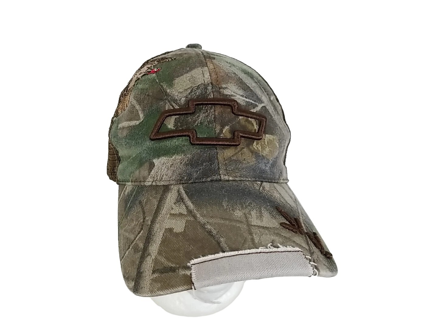 Chevy Camo Trucker Strapback Hat Distressed Embroidered Hunting Realtree