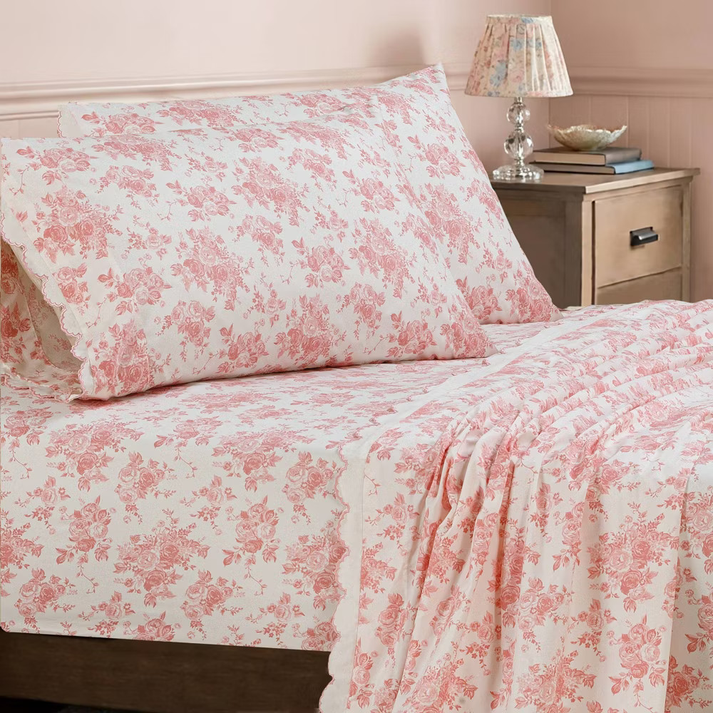 Full Microfiber Sheet Set Pink Floral