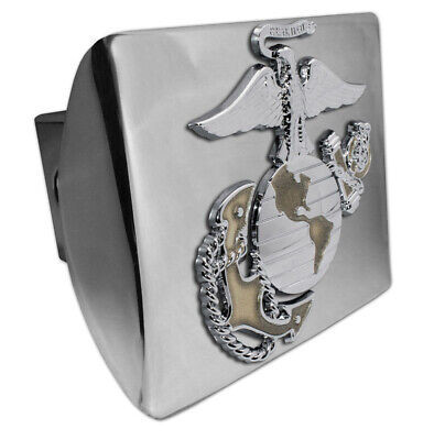 Marines Premium Emblem with Gold Accent on Chrome Metal Hitch Cover