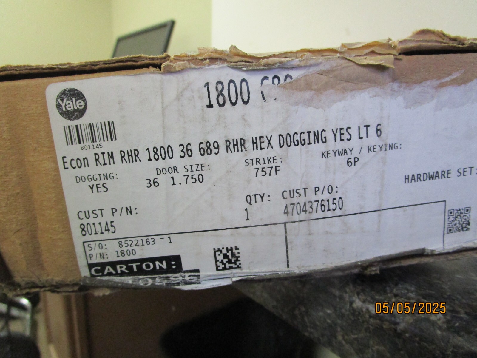 NEW Yale Econ RIM RHR 1800 36 689 RHR Hex Dogging Yes LT 6 Door Size: 36"  1.750