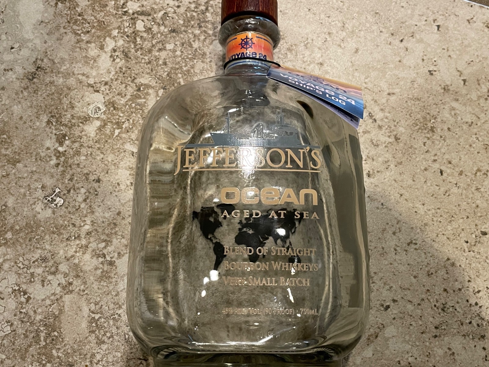 JEFFERSON'S OCEAN VOYAGE 24 EMPTY BOURBON BOTTLE - WITH SHIPS LOG