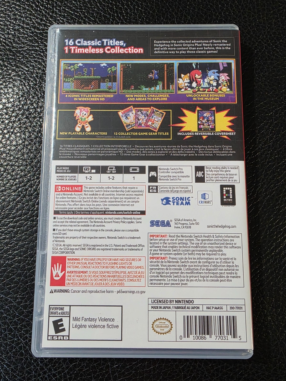 Replacement Case (NO GAME) Nintendo Switch Sonic Origins Plus