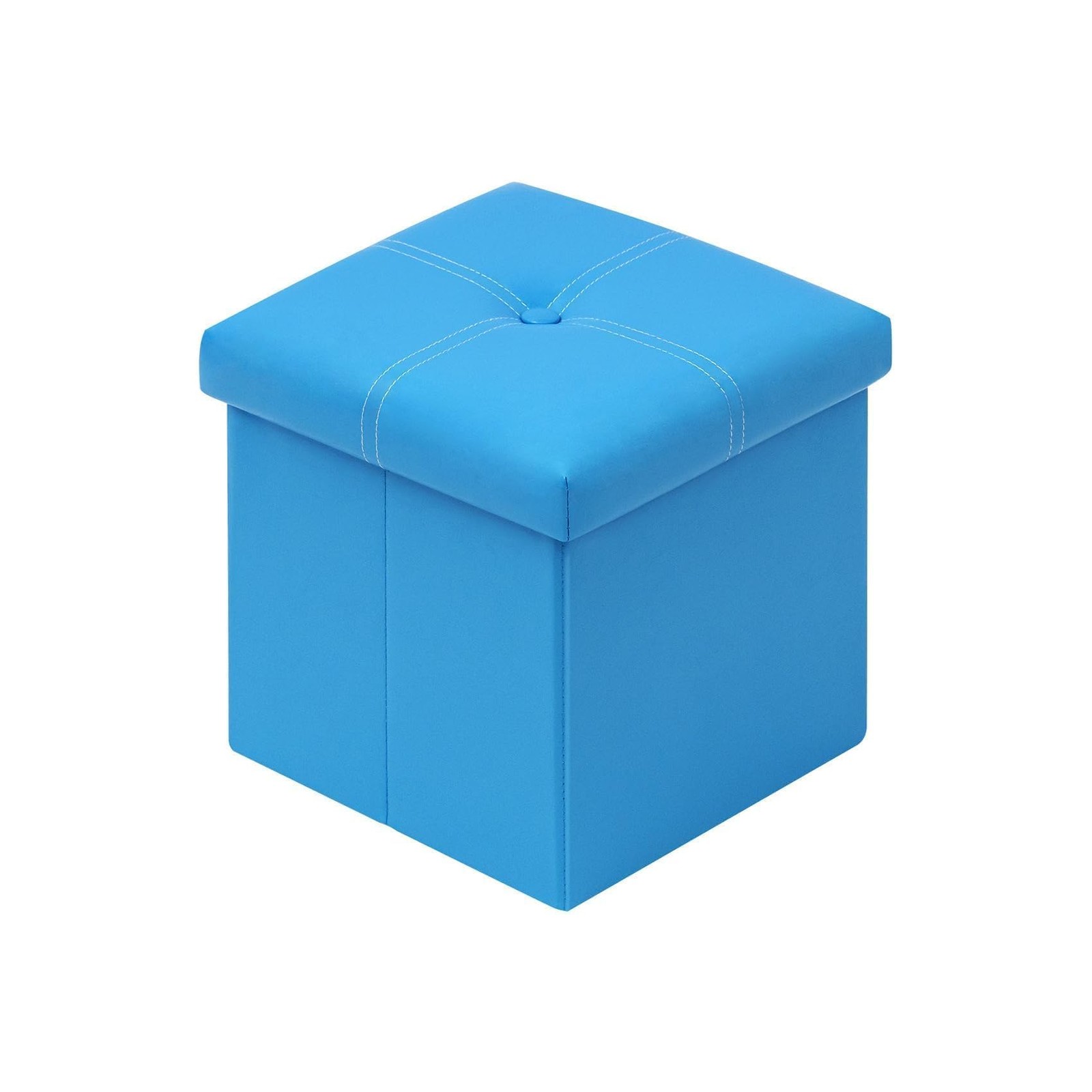 Folding Storage Ottoman Cube, Faux Leather Footrest Seat Coffee Table, Blue 1...