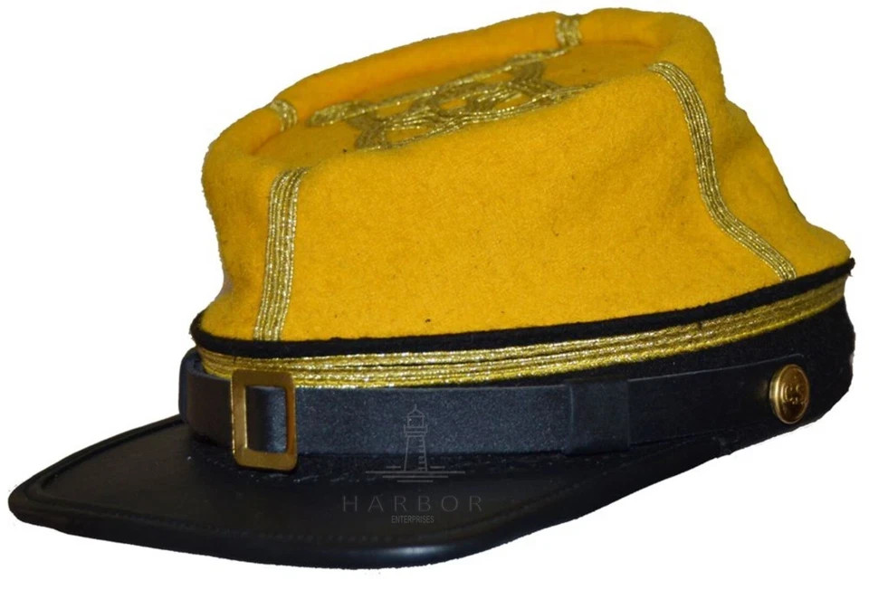 CS Civil War Officer Kepi - Yellow with 3 Rows Gold Braid, All Sizes Available