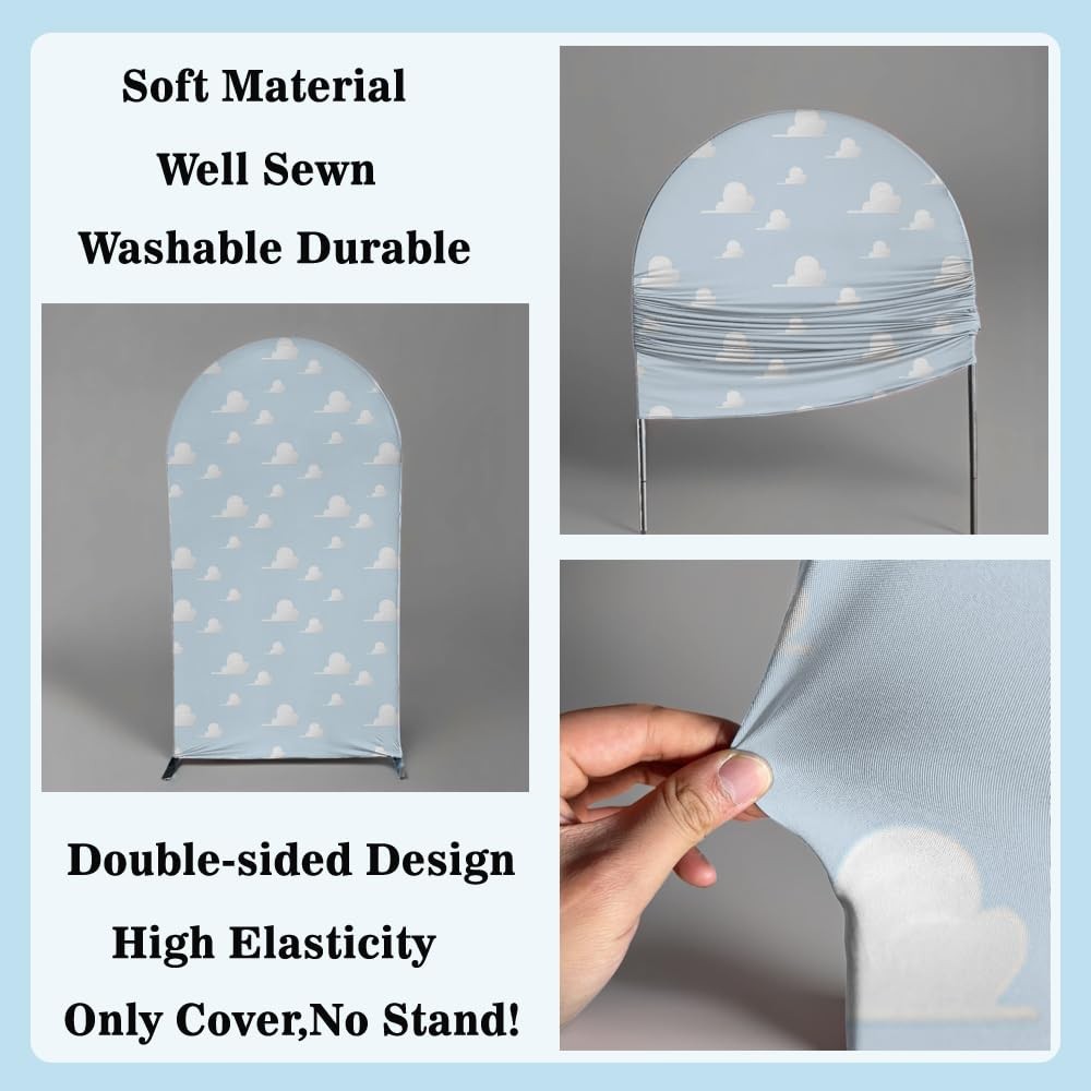 Aerdce Blue Sky White Clouds Arched Backdrop Coversdouble-Sided Stretchy Arched