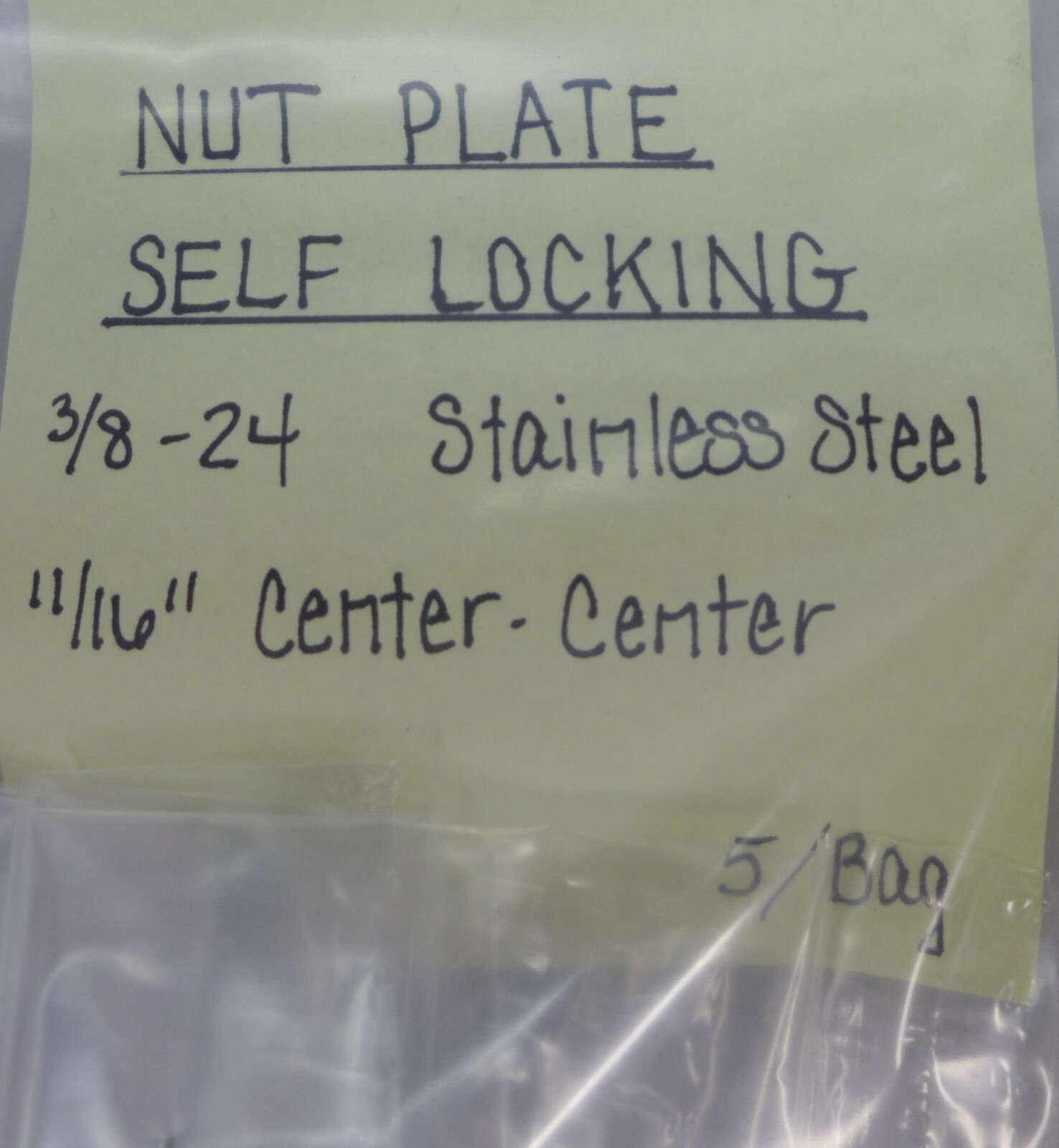 (5) Nut Plate Self Locking 3/8-24 Stainless Steel 11/16 center-center