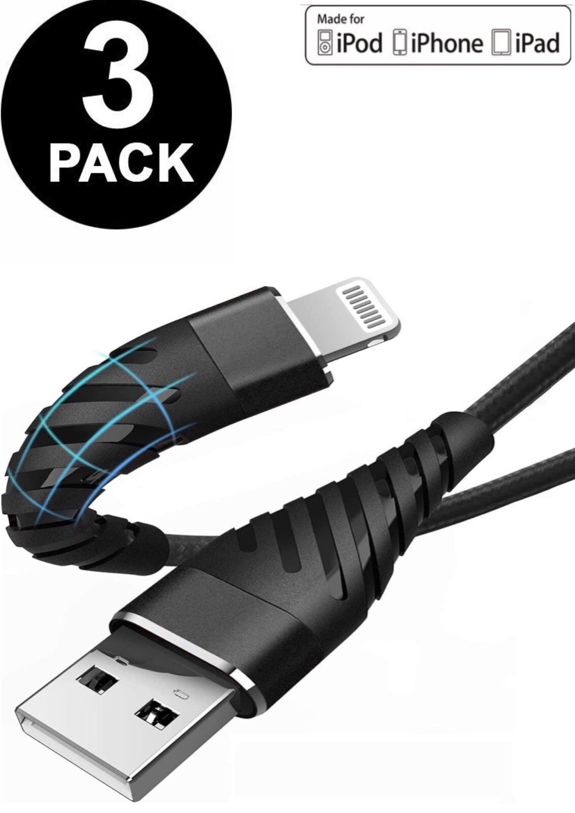 3 Pack Fast Charger USB Cable For iPhone 6 7 8Plus iPhone XR Xs Max 11 12 13 Pro
