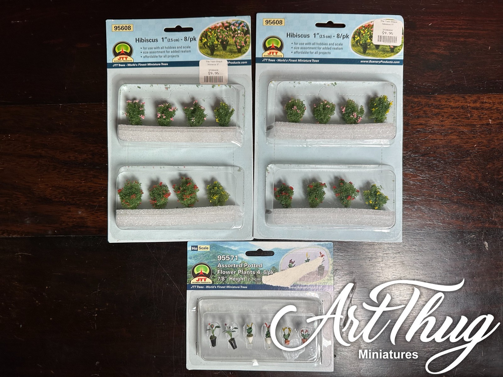 2 Hibiscus Shrubs 8 pieces (each) 6 Assorted Potted Flowers RPG Terrain Scenery
