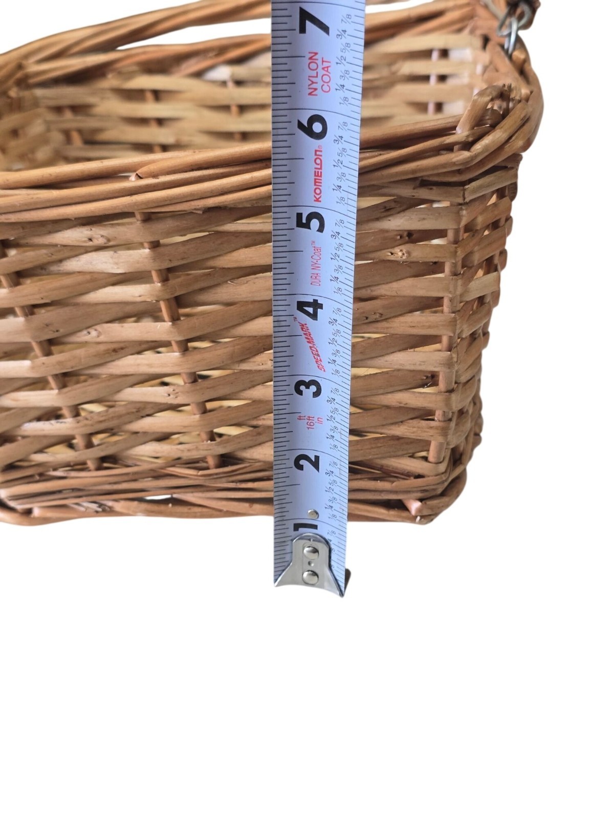 Handwoven Rectangular Basket Metal Link Collapsible Handle Natural
