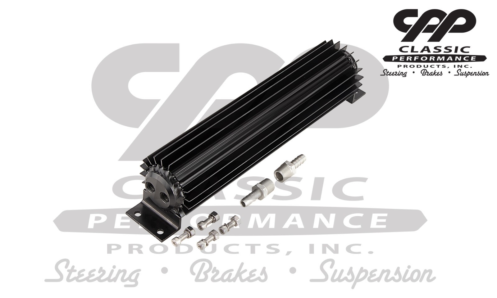 CPP Universal 12" Aluminum Black Dual Pass Finned Transmission Oil Cooler Kit