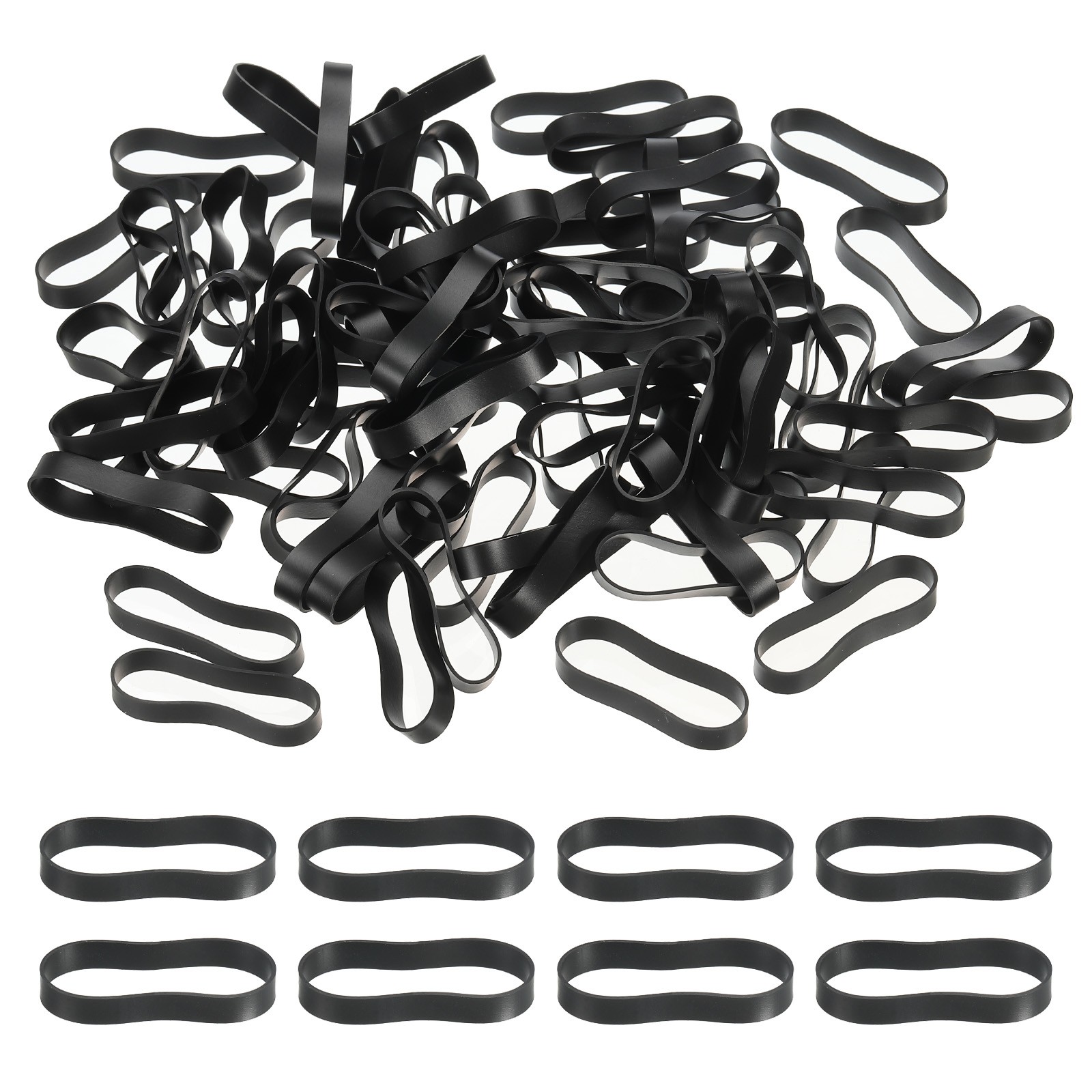 200 Pcs Silicone Rubber Bands Cable Ties 1.5", Flat Rubber Elastic Band, Black