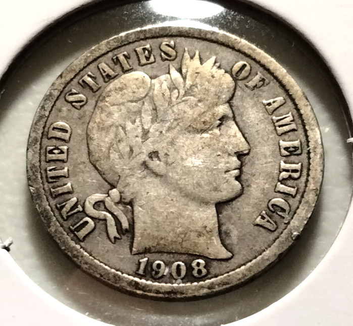 1908  Barber Dime - KM#113 - .900 Silver -  (SI#0298)  Combined Shipping