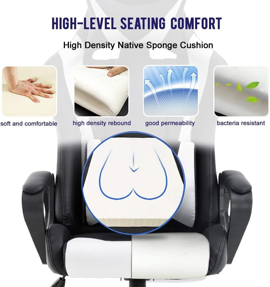 Stylish High-Back Ergonomic Chair for Gaming & Relaxation - White Color