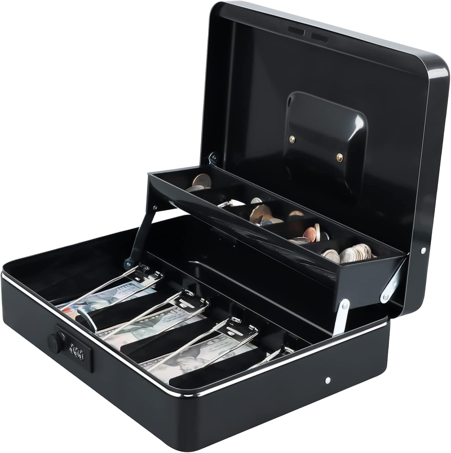 Large Steel Cash Box Safe Chest Key Lock Money Document Cash Jewelry NEW