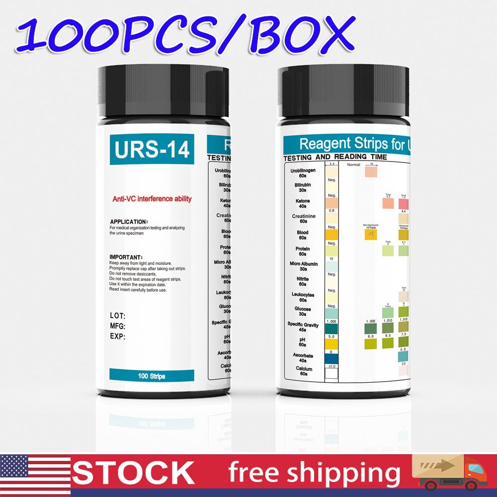1 Box 100Pcs URS-14 Urinalysis Reagent Test Paper Urine PH Test Parameter Strips