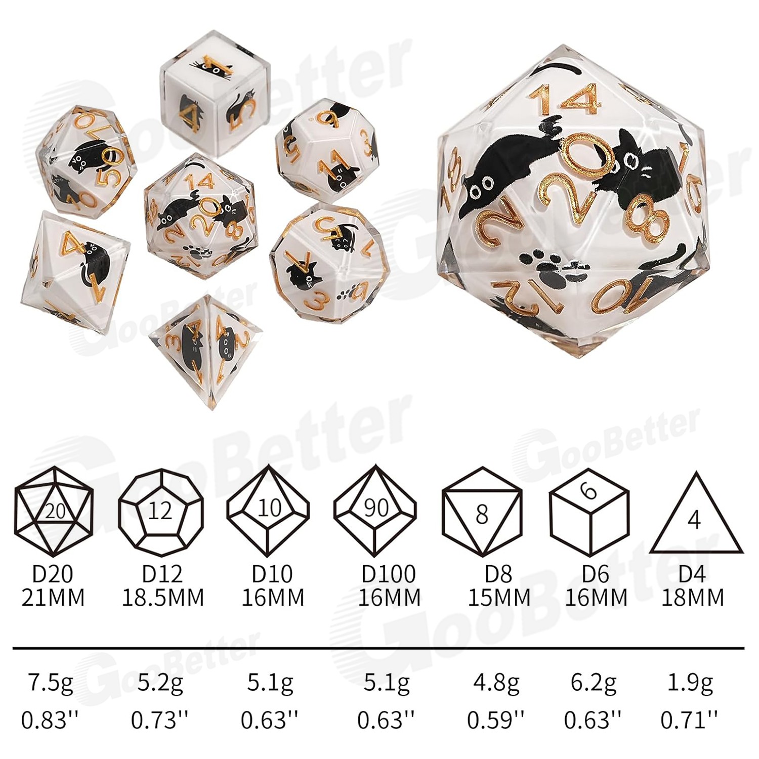 7 DND Dice Set Cute Cat Pattern Polyhedral Dice for Dungeons & Dragons Tabletop