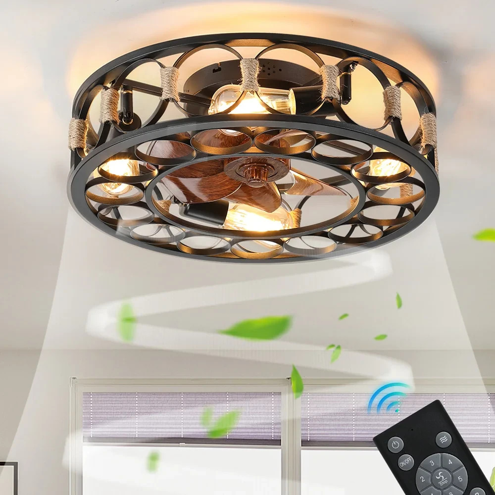 OAKS AURA RIVERE 20 IN. INDOOR BLACK FLUSHMOUNT CEILING FAN W/LIGHTS 6 SPEEDS