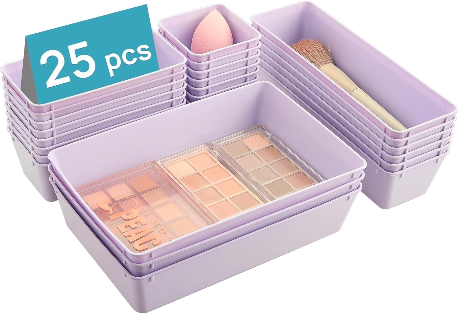 25 PCS Plastic Drawer Organizers Set, 4-Size Versatile Bathroom and Vanity Dr...
