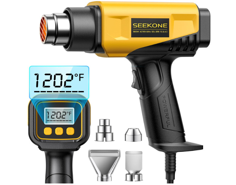 Pistola de calor 1800W con pantalla LCD y temperatura ajustable, incluye 4 boqui