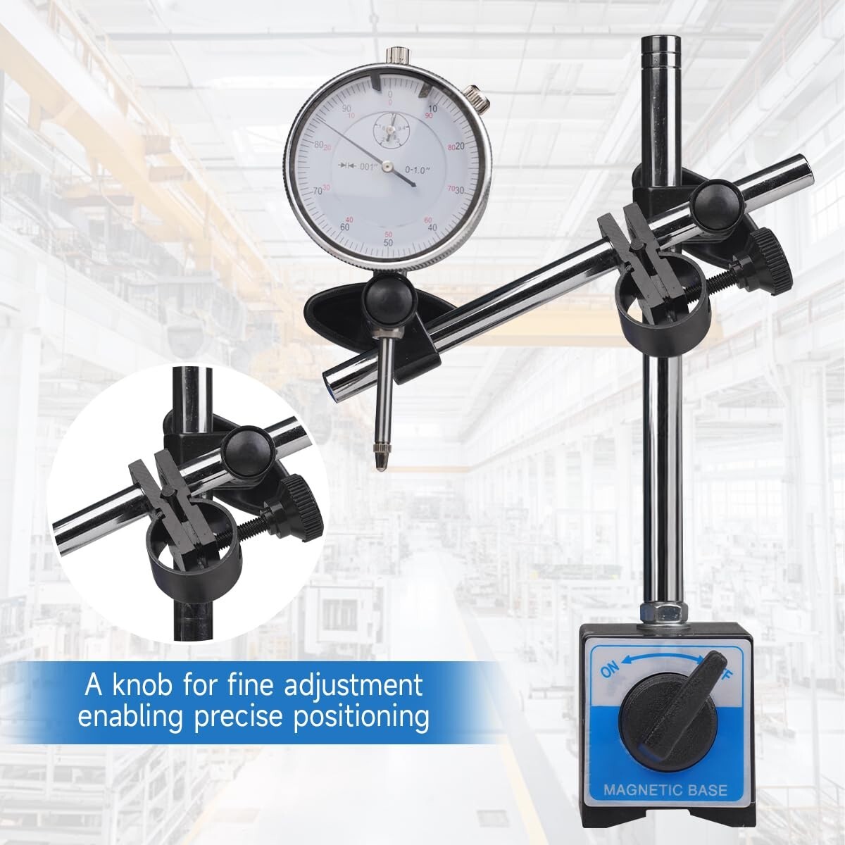 Dial Indicator with Magnetic Base 0.001"Precision Gauge Test Indicator Point Set