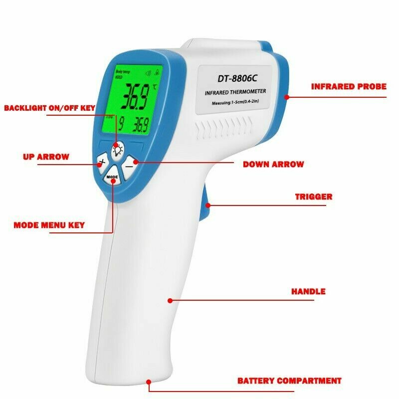 Non-Contact Thermometer Digital LCD Infrared Forehead Baby Adult Temperature Gun