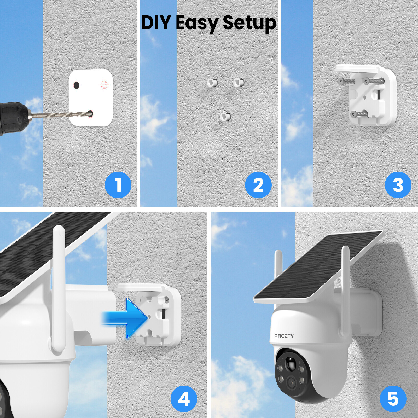 ARCCTV Wireless Security Camera System Outdoor WiFi Audio Solar Battery Powered