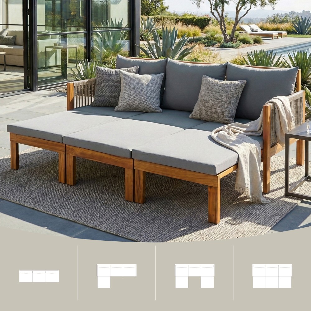 Outdoor Convertible Sofa Bed w/ Waterproof Cushions for Patio Garden Pool, Grey