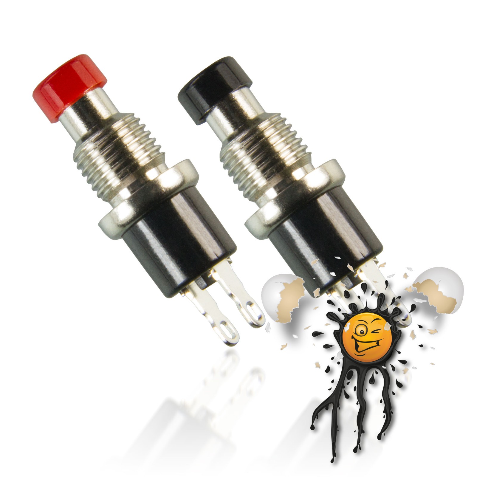 2 x PBS-110 Mini Push Button 7mm Black Red NO Normally Open Self Resetting