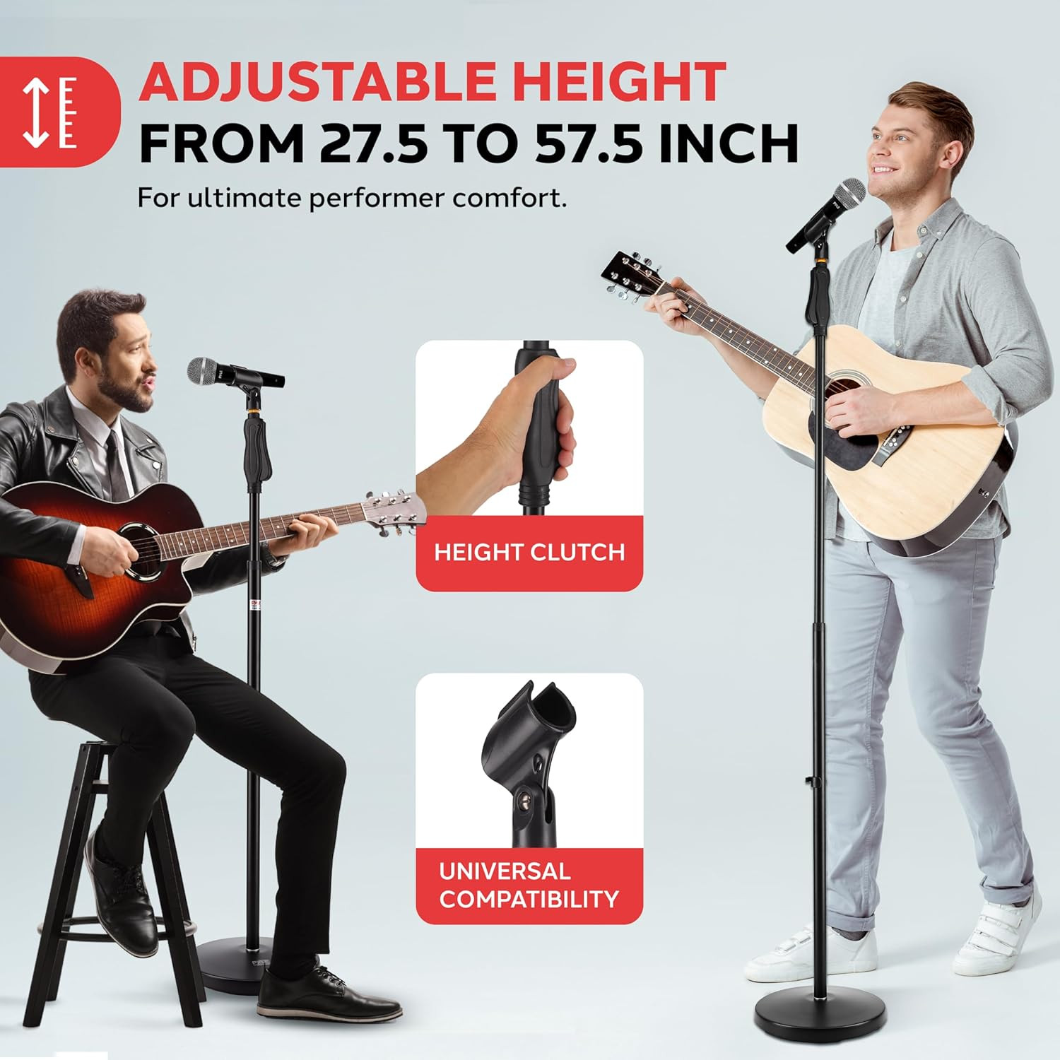 Universal Microphone Stand - M-6 Mic Mount Holder and Height Adjustable from 27.
