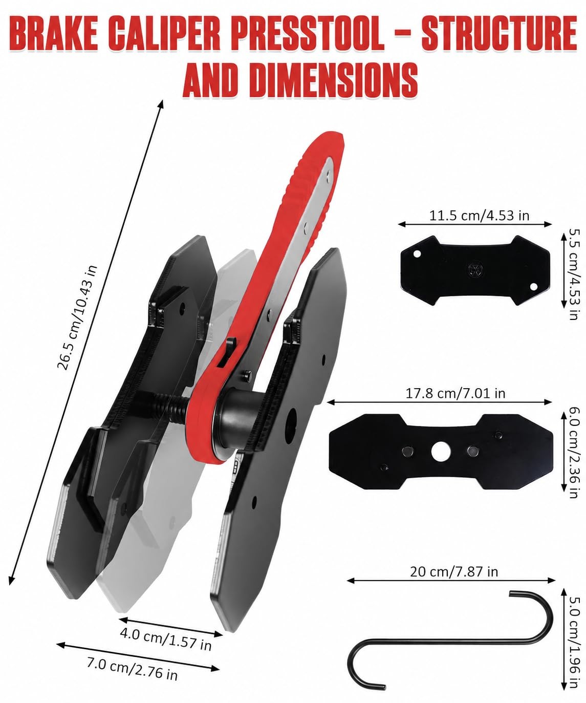 Brake Tools, Caliper Compression Tool,360° Swing Ratchet Switch Red