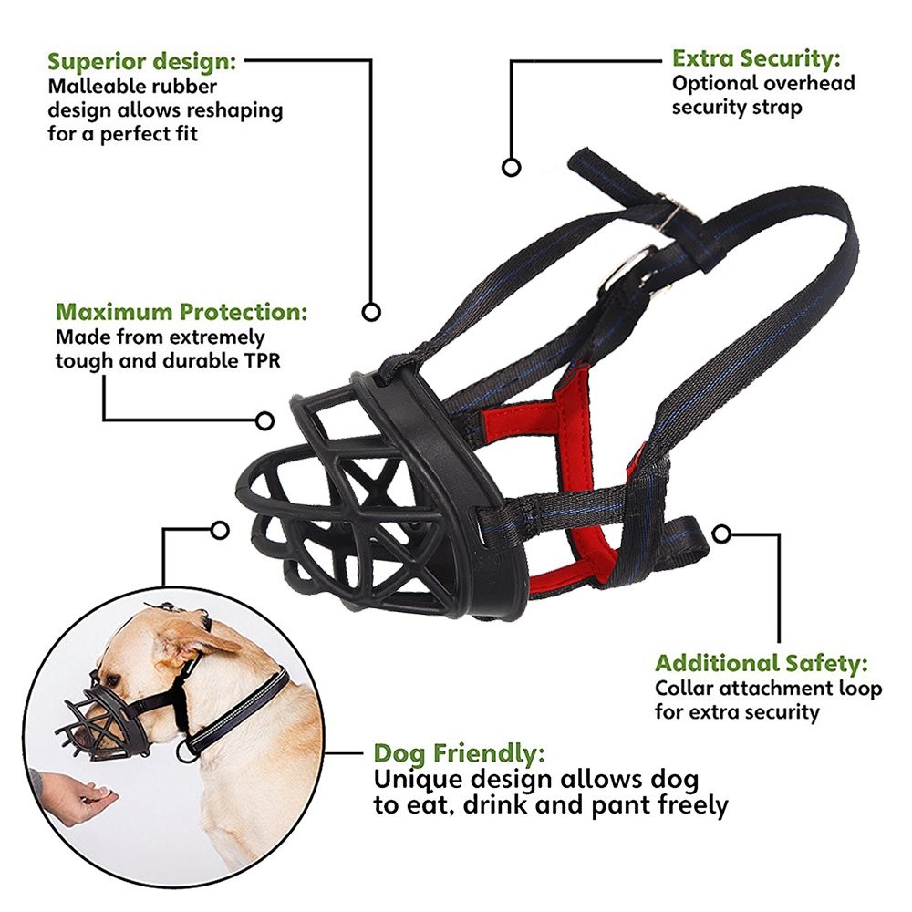 Mayerzon Dog Muzzle, Basket Breathable Silicone Muzzle Size1-7/3in, Black