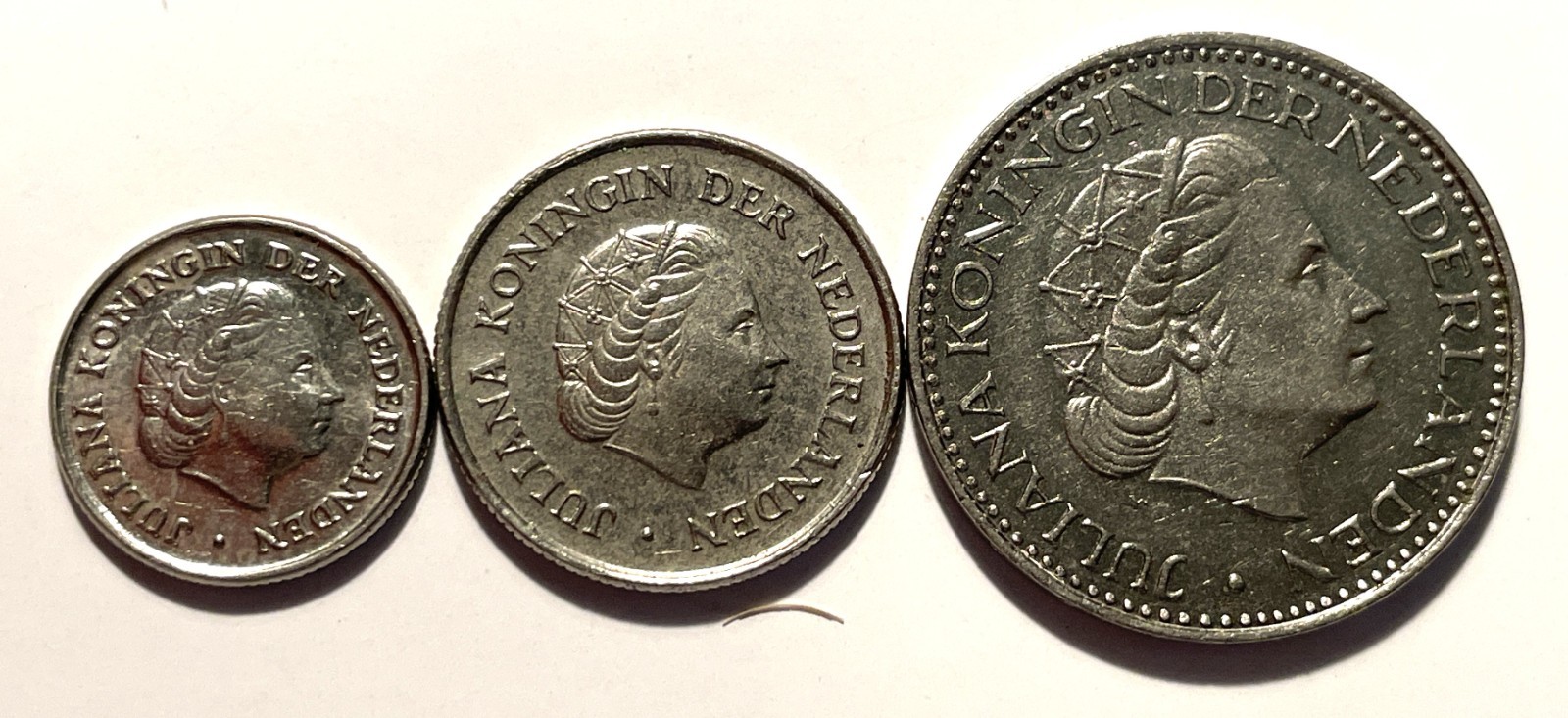 Netherland Holland 1968 one Gulden, 1977 25 Cent and 1973 10 Cent Coins