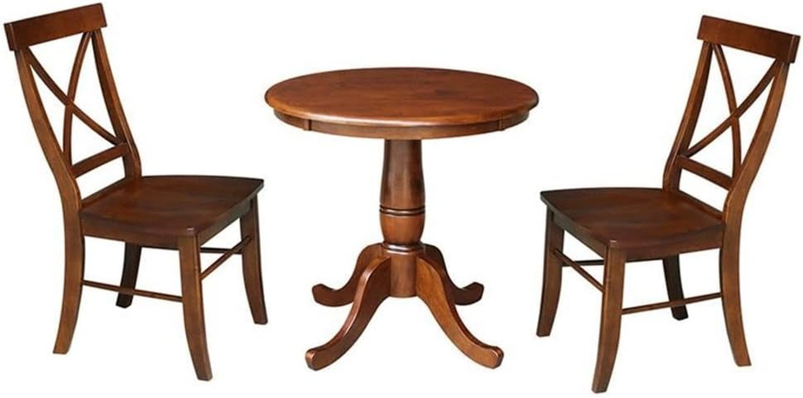 International Concepts 30" round Top Pedestal 2 Chairs Dining Table, Espresso