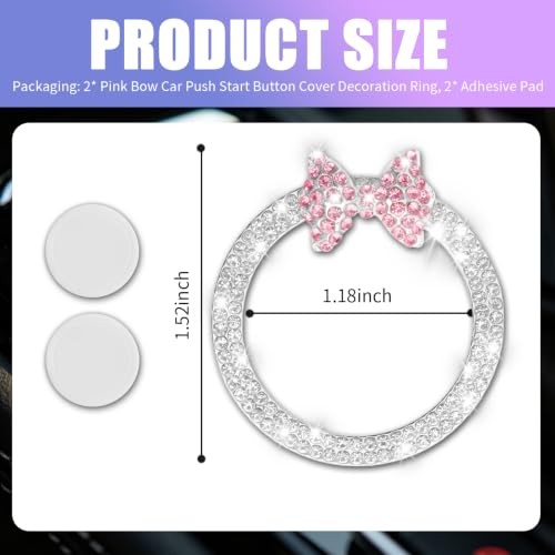 2PCS Pink Bow Car Push to Start Button Cover,Car Engine Start Button Cover |