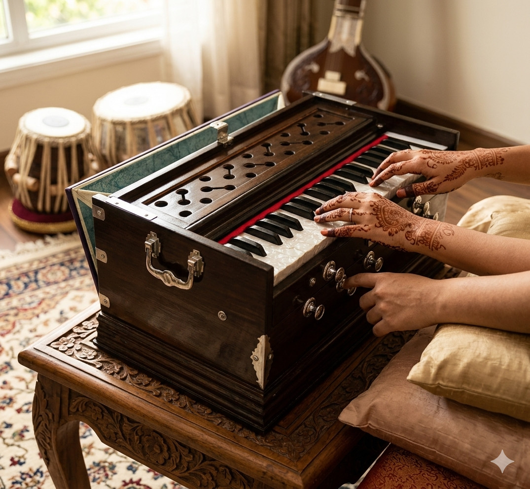 Harmonium 7 Stopper Double Bellows 39 Buttons 440Hz Long Support Sound