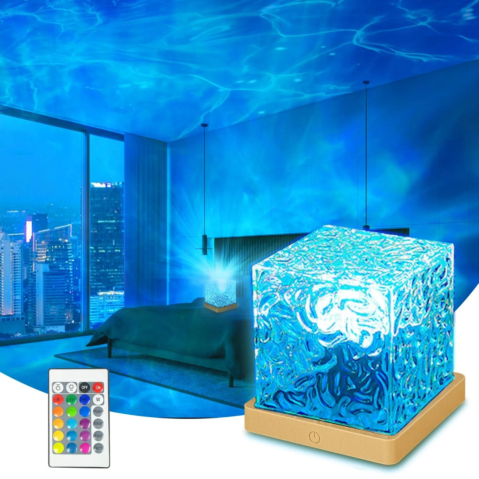 Ocean Wave Projector Light, 16 Colors Havie Cube Lamp, 3D Holographic Water R...