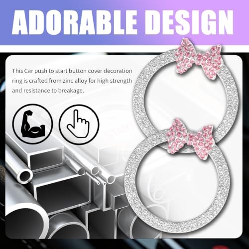2PCS Pink Bow Car Push to Start Button Cover,Car Engine Start Button Cover |
