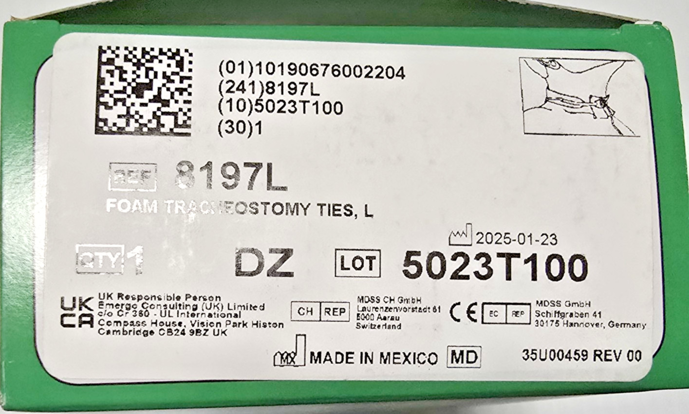 Posey Trach Ties 8197L Box 12 Foam Large New Sealed