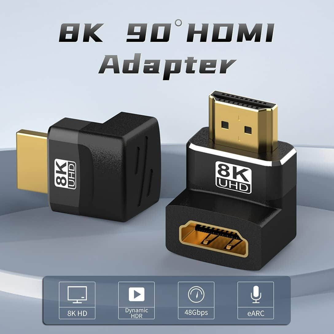 4 Pack 8K HDMI 2.1 Male to Female Adapter Connector up down Left Right Angle 90