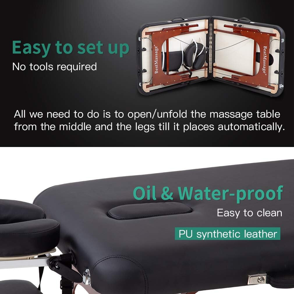 Massage Bed Portable Massage Table Lash Bed Height Adjustable 2 Fold Table