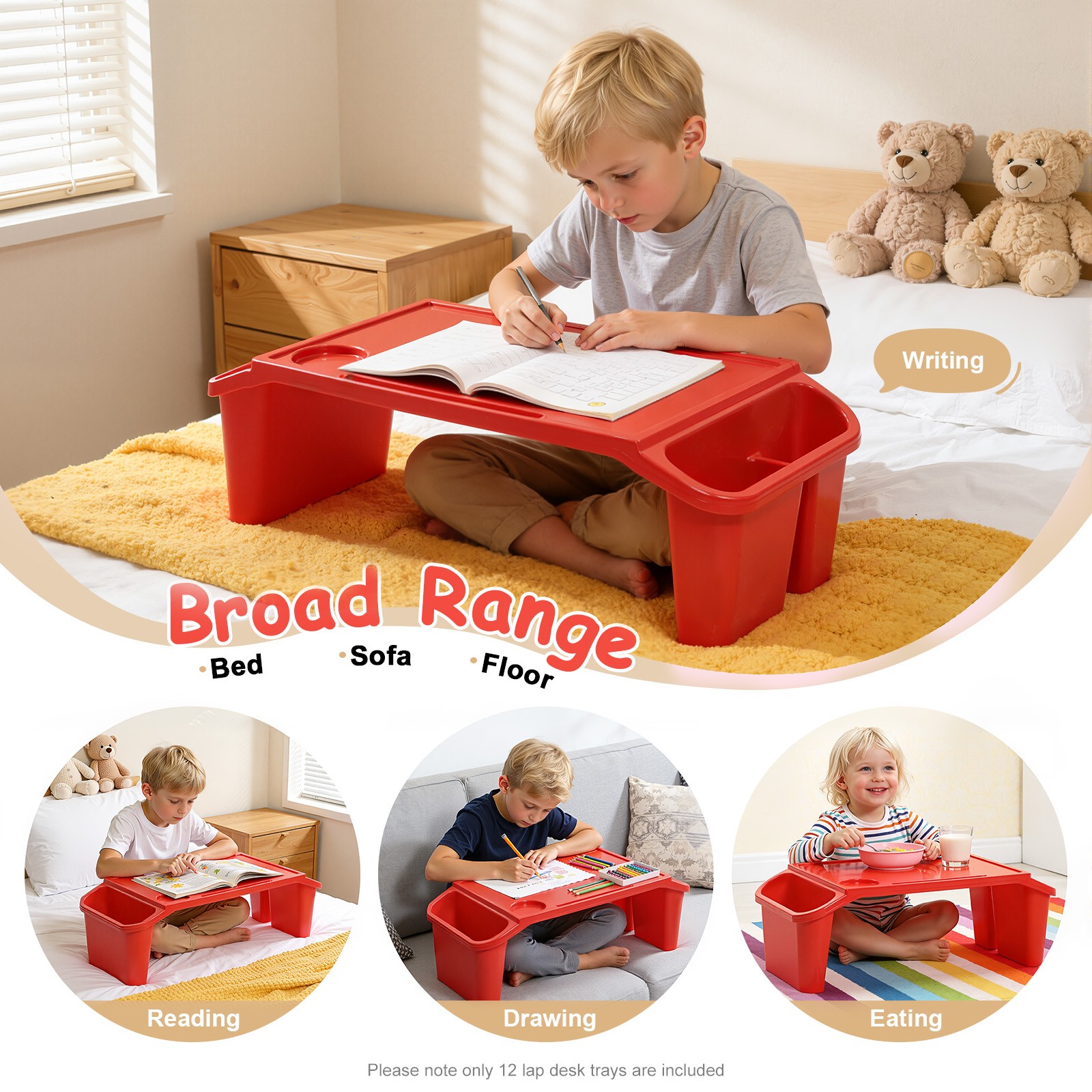 12 Pcs Kids Lap Desk Tray Plastic Breakfast Laptop Trays with Side Pockets
